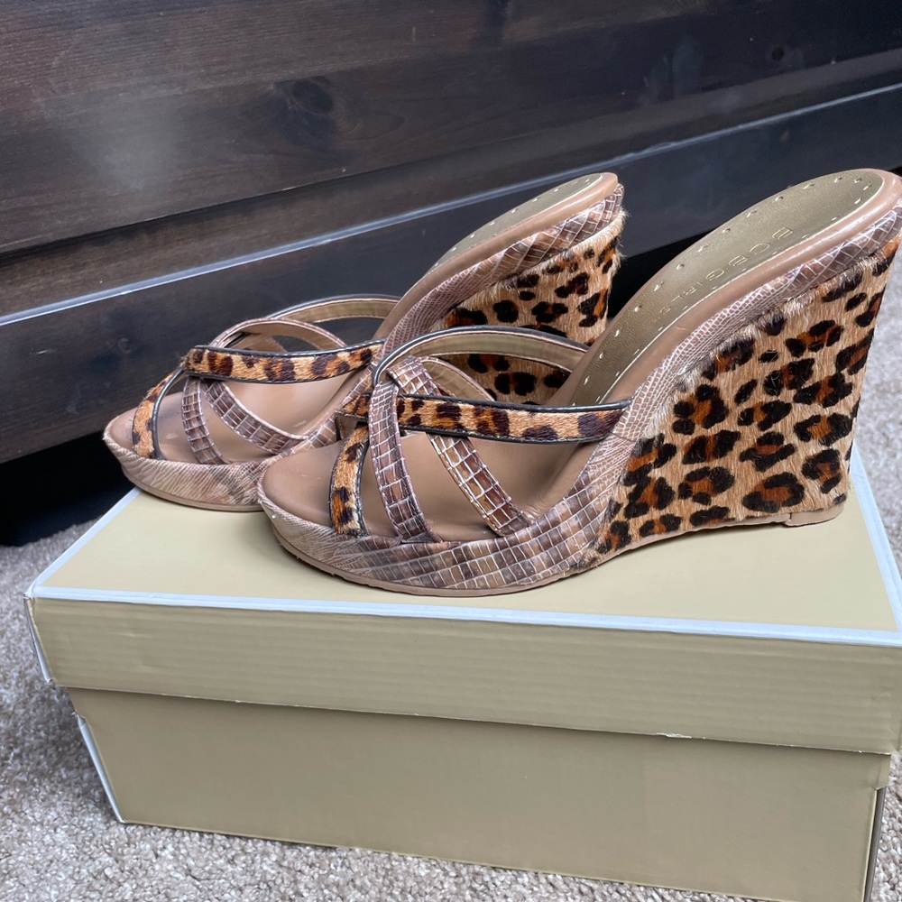BCBG girls leopard wedges